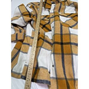 HFX Flannel Shirt Jacket Shacket Woman's L Orange Plaid Heavyweight Snap Soft